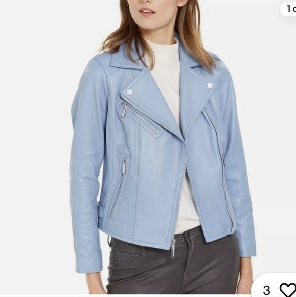 Michael Kors Jackets & Blazers - MICHAEL Michael Kors Leather Side-Strap Moto Jacket in Baby Blue